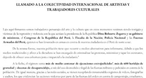 Personajes de la cultura denuncian represión en el Perú