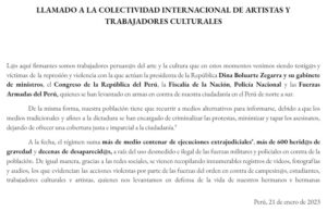 Personajes de la cultura denuncian represión en el Perú