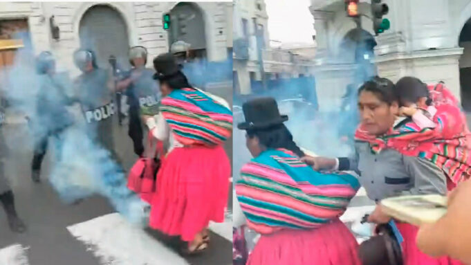 Separan a policías que dispararon bombas lacrimógenas a mujeres aimaras Separan a policías que dispararon bombas lacrimógenas a mujeres aimaras