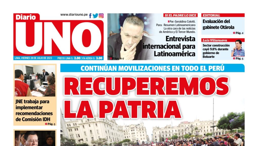 Portada viernes 28 de julio de 2023