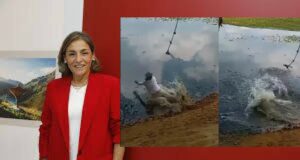 Madeleine Burns:Viceministra de Turismo cae a laguna al balancearse en soga en Oxapampa(VIDEO)