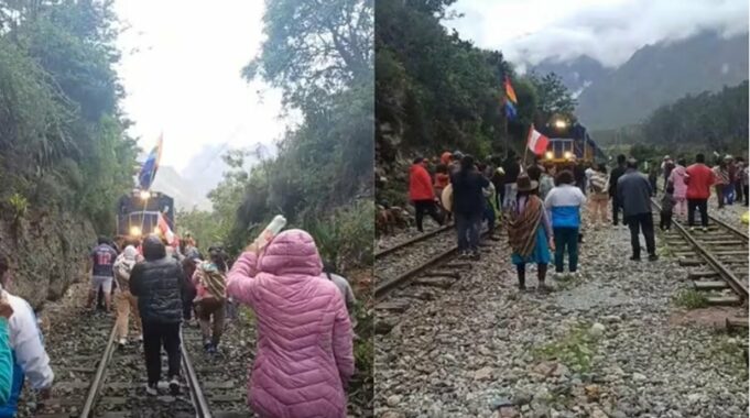 Paro en Machupicchu:bloquean línea férrea y turistas sufren en primer día de huelga indefinida