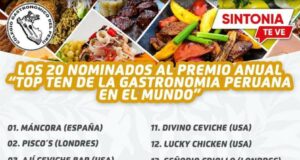Anuncian 20 candidatos al premio anual top ten de la gastronomía peruana, en el exterior