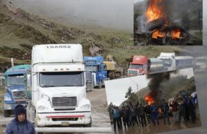 Churcampa acata paro indefinido: Bloquean carreteras y queman vehículo(VIDEO)