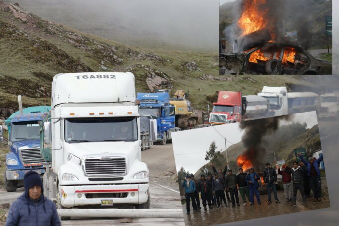 Churcampa acata paro indefinido: Bloquean carreteras y queman vehículo(VIDEO)