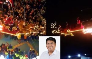 Tacna: alcalde se viste de Papa Noel y con un trineo simula vuelo en plaza de Ciudad Nueva