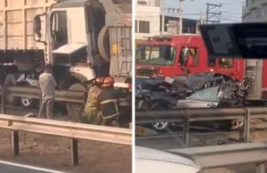 Accidente en la Panamericana Sur: Vehículo es aplastado entre dos camiones y deja 5 heridos y genera congestión