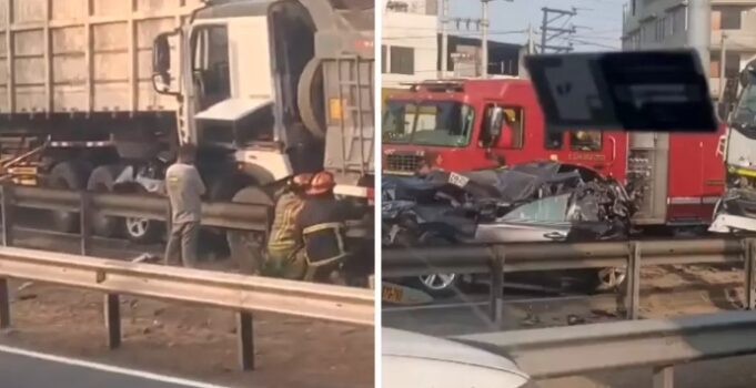 Accidente en la Panamericana Sur: Vehículo es aplastado entre dos camiones y deja 5 heridos y genera congestión