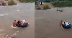 ¡De Horror! Mujer gestante y obstetra en llanta cruzan río Zaña en Chiclayo para dar a luz(VIDEO)
