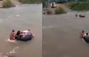 ¡De Horror! Mujer gestante y obstetra en llanta cruzan río Zaña en Chiclayo para dar a luz(VIDEO)