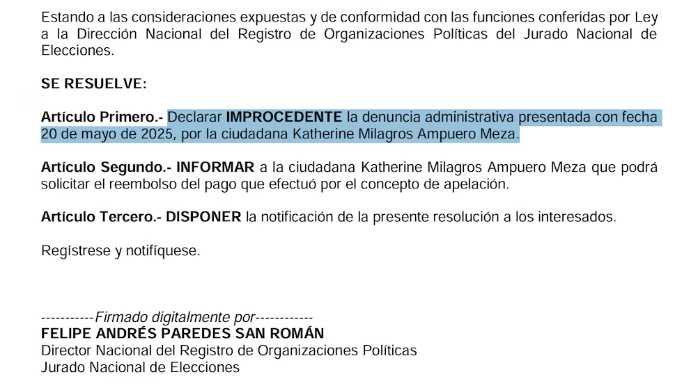 ROP del JNE rechaza anular la inscripción del partido de Vizcarra, Perú Primero.