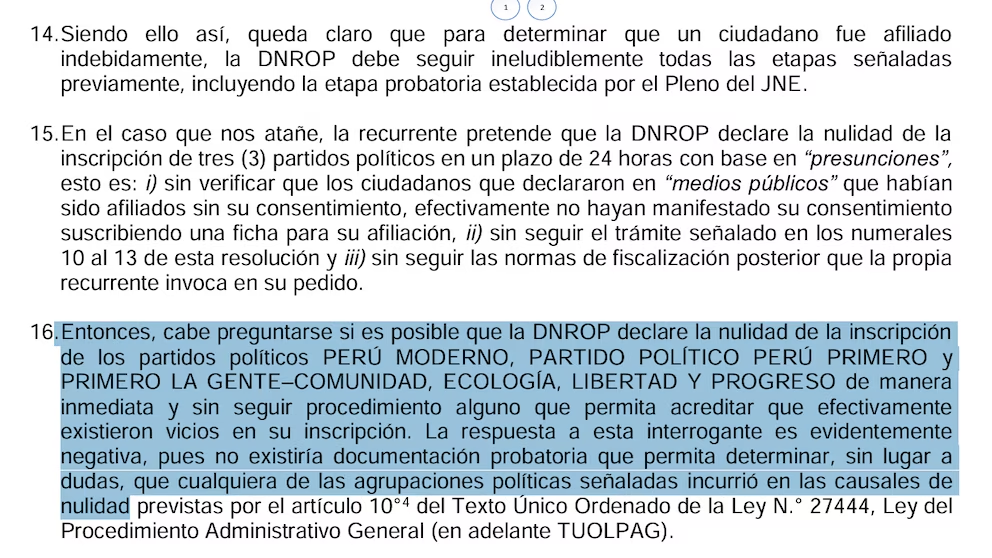 ROP del JNE rechaza anular la inscripción del partido de Vizcarra, Perú Primero.