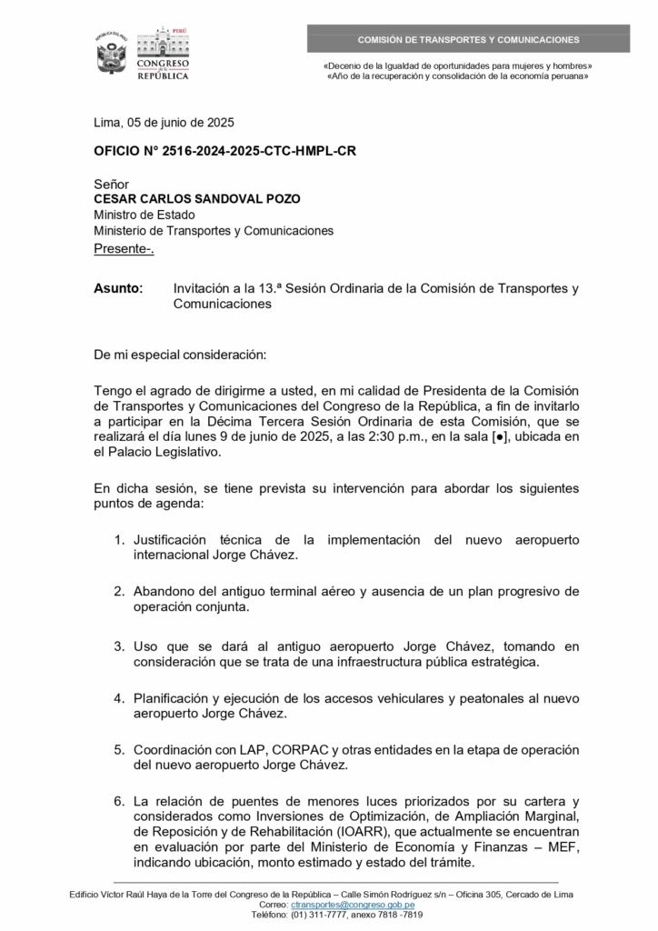 Citación del Congreso para César Sandoval por caos del aeropuerto.
