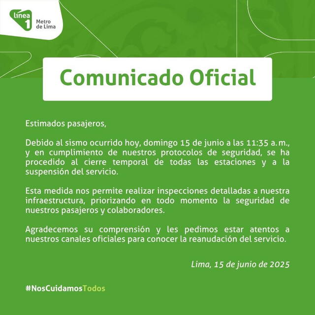 Sismo de 6.1 paraliza el Metro de Lima y deja daños en la capital