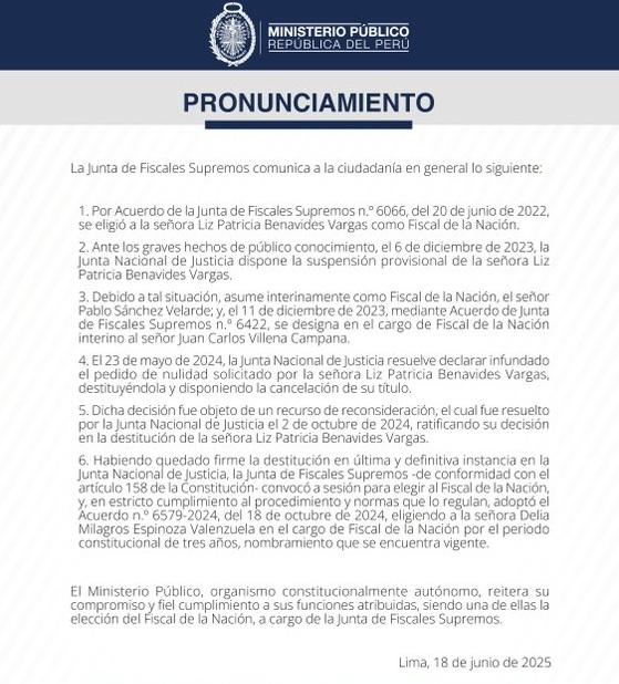 Benavides enfrenta rechazo dentro del Ministerio Público