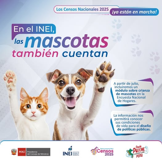 Desde el segundo semestre de 2025, el #INEI incluirá a las mascotas en sus mediciones para conocer cómo viven los animales domésticos en los hogares del país.