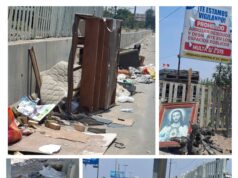 Usan puente peatonal como basurero