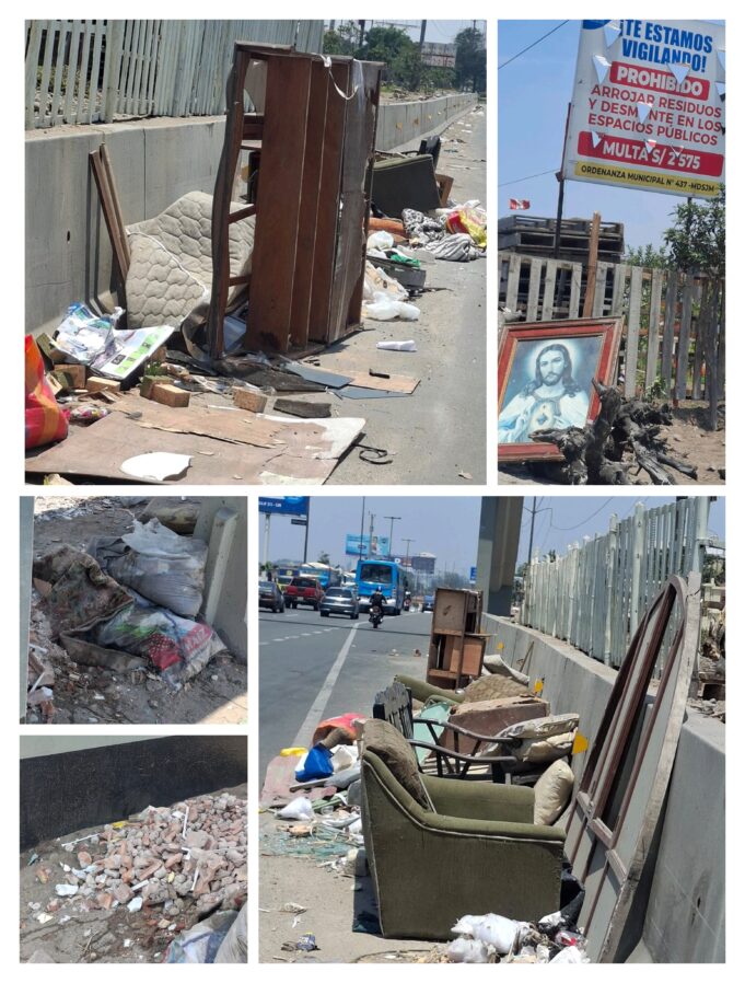 Usan puente peatonal como basurero