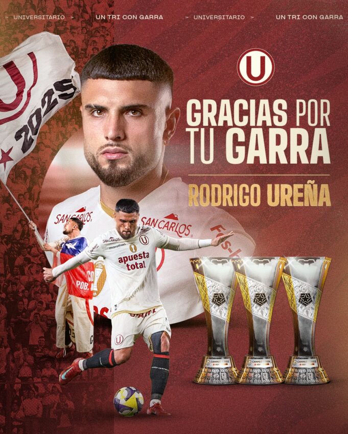 Universitario anunció la salida del chileno Rodrigo Ureña, que se irá a Millonarios de Colombia