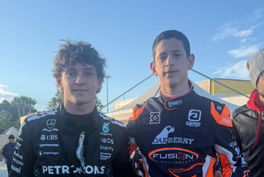 Kartista peruano Mariano López de la escudería inglesa Fusion Motorsport entrenó hoy en el Circuito de la Conca-Italia