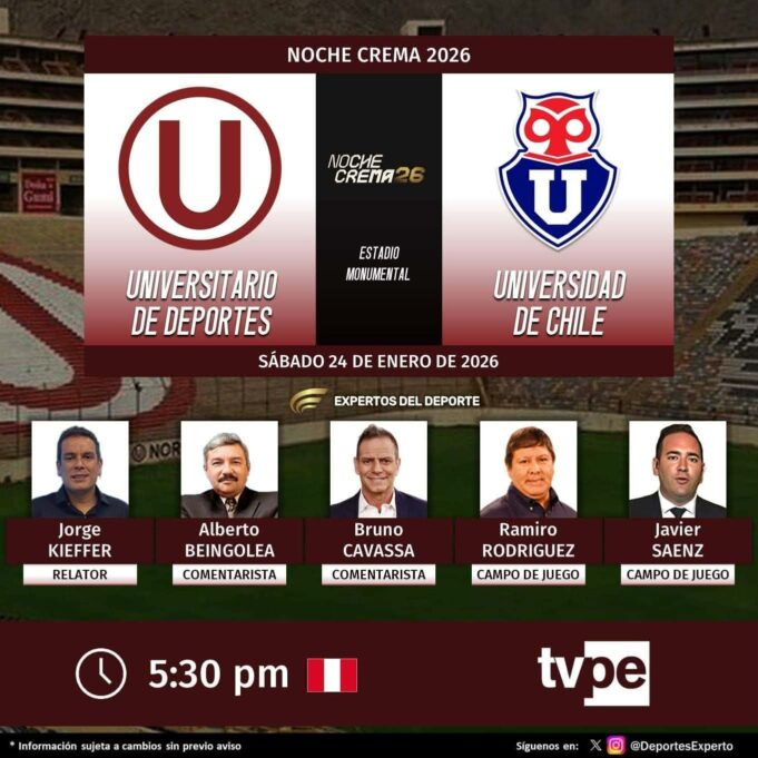 TV Perú transmitirá mañana sábado la “Noche Crema” a todo el país con el partido Universitario-«U» de Chile