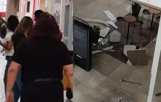 Se desprende parte del techo en Mall Plaza Bellavista por presunta filtración de agua en segundo nivel