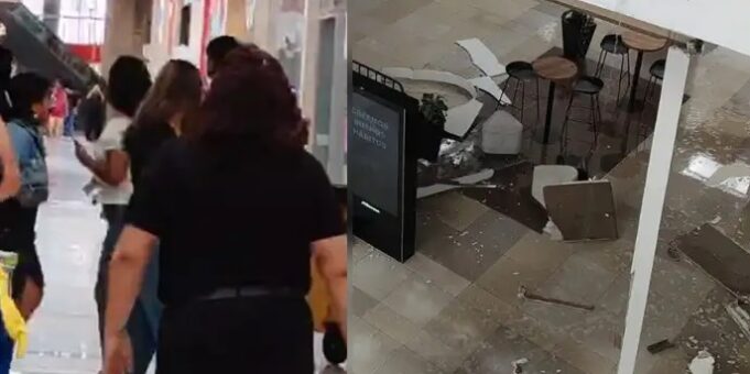 Se desprende parte del techo en Mall Plaza Bellavista por presunta filtración de agua en segundo nivel